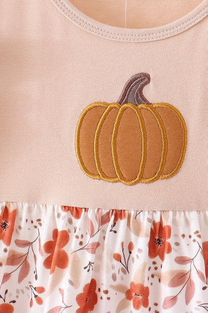 Floral Pumpkin Embroidery Ruffle Dress