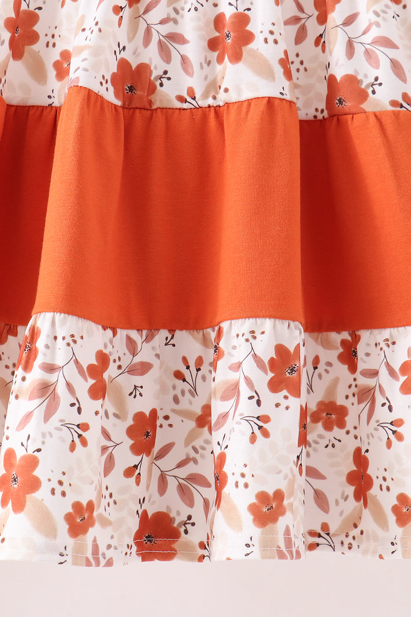 Floral Pumpkin Embroidery Ruffle Dress