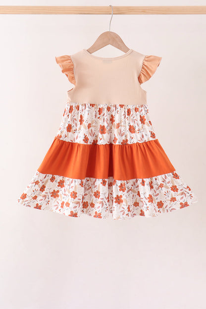 Floral Pumpkin Embroidery Ruffle Dress