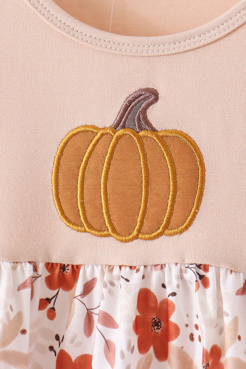Floral Pumpkin Embroidery Ruffle Pants Set