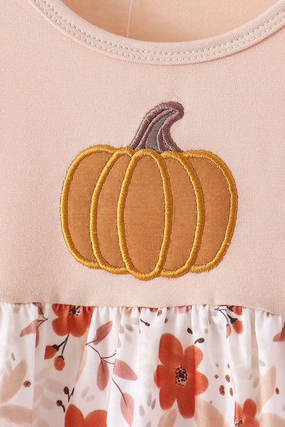 Floral Pumpkin Embroidery Ruffle Pants Set