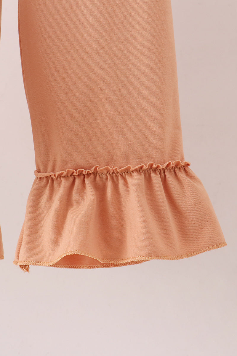 Floral Pumpkin Embroidery Ruffle Pants Set
