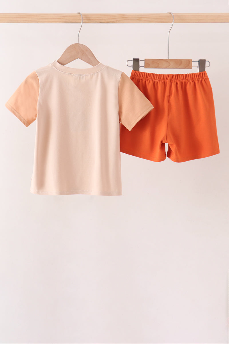 Pumpkin Embroidery Shorts Set