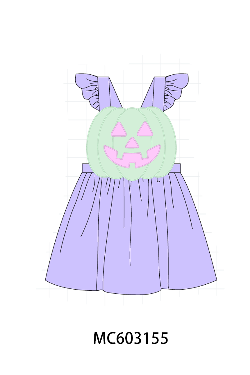 Purple Jack-O-Lantern Applique Ruffle Dress