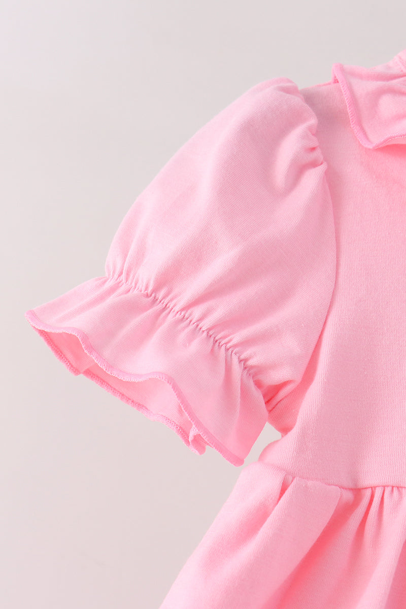 Pink Cat Embroidery Ruffle Bloomer Set