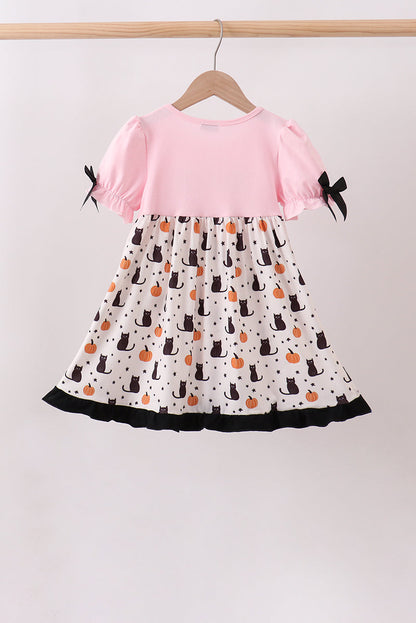 Pink Pumpkin Cat Embroidery Dress
