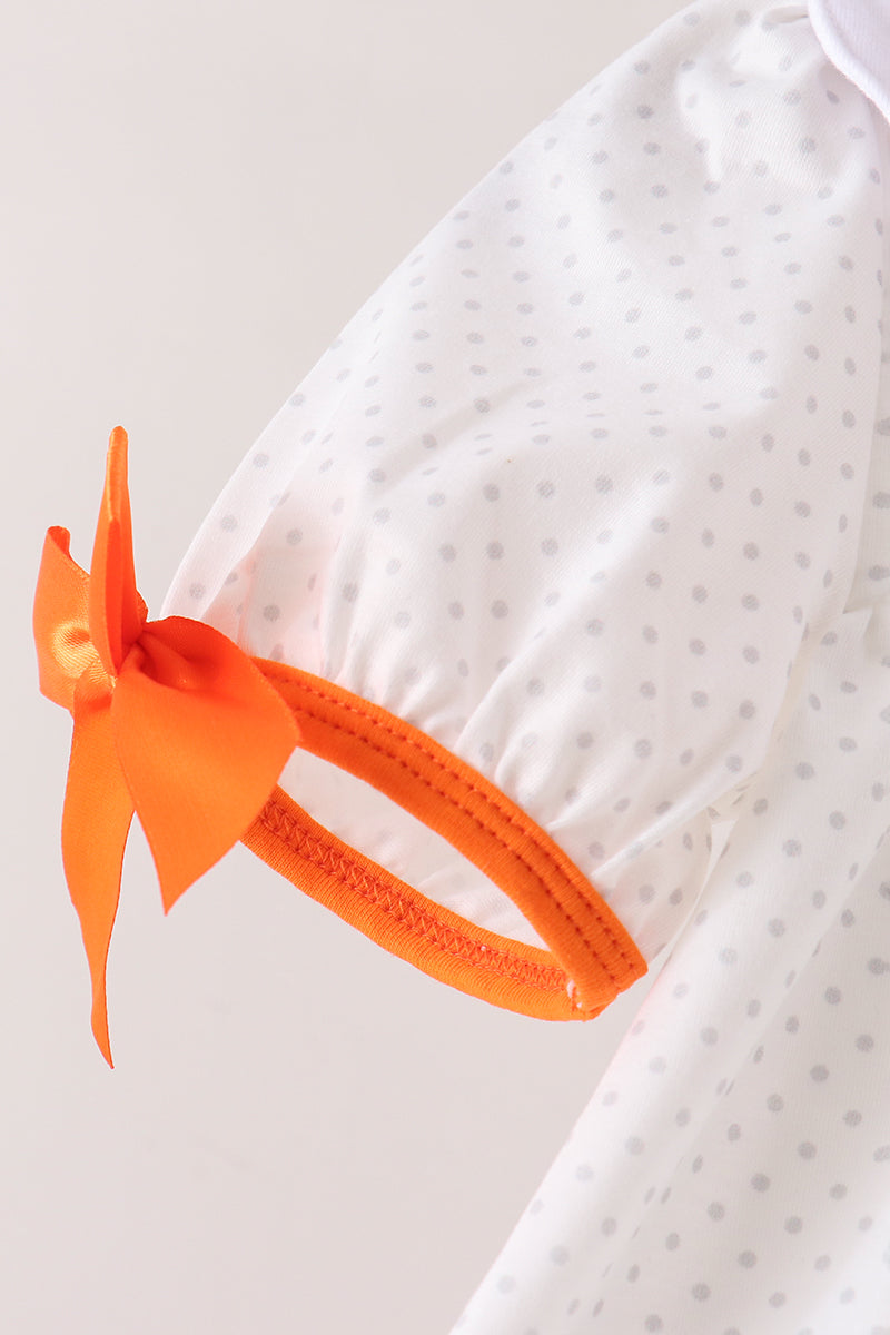 Orange Pumpkin Bow Embroidery Bloomer Set
