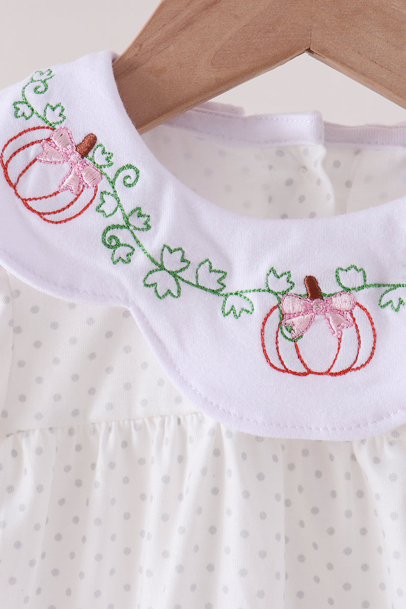 Orange Pumpkin Bow Embroidery Bubble