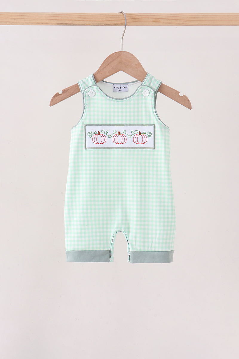 Green Pumpkin Embroidery Gingham Jon Jon