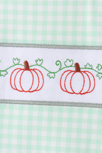 Green Pumpkin Embroidery Gingham Jon Jon