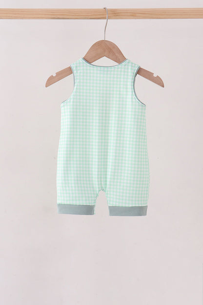 Green Pumpkin Embroidery Gingham Jon Jon