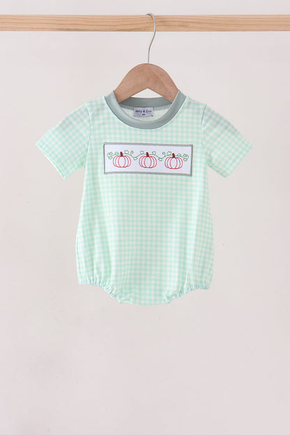 Green Pumpkin Embroidery Gingham Bubble