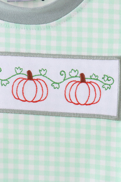 Green Pumpkin Embroidery Gingham Bubble