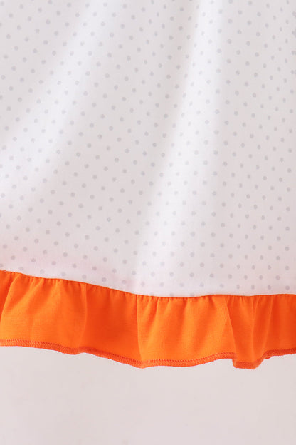 Orange Pumpkin Bow Embroidery Ruffle Dress