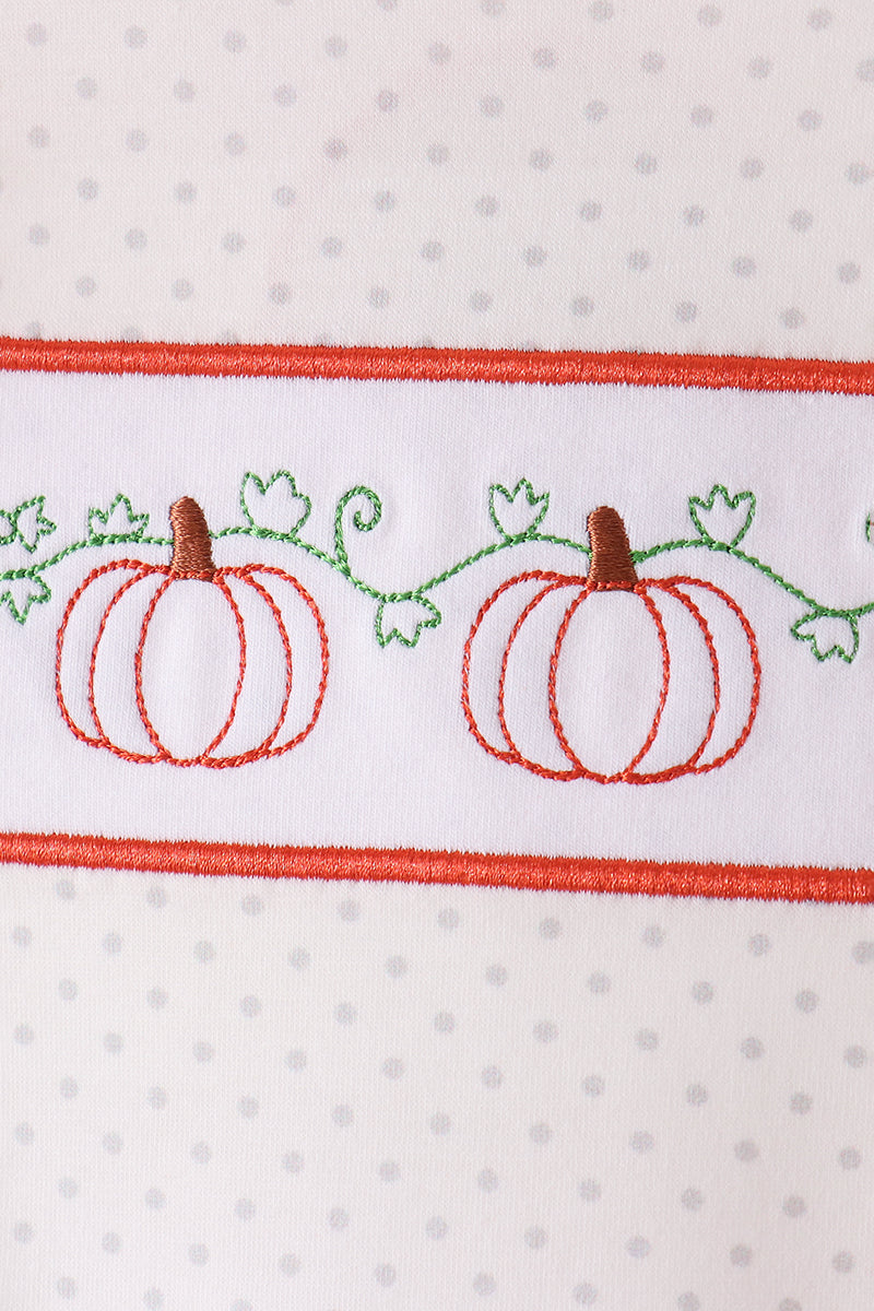 Orange Pumpkin Bow Embroidery Ruffle Skorts Set