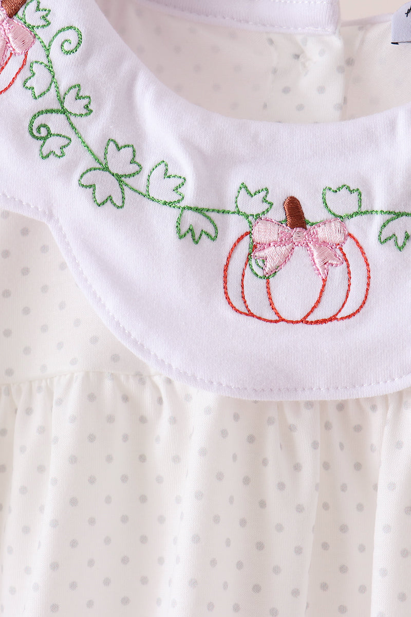 Orange Pumpkin Bow Embroidery Pants Set