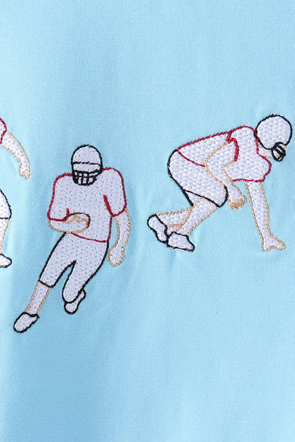 Blue Football Embroidery Gingham Pants Set