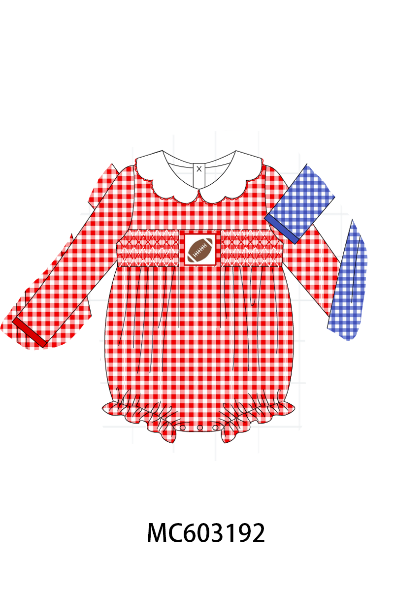 Red Football Smocked Gingham Bubble