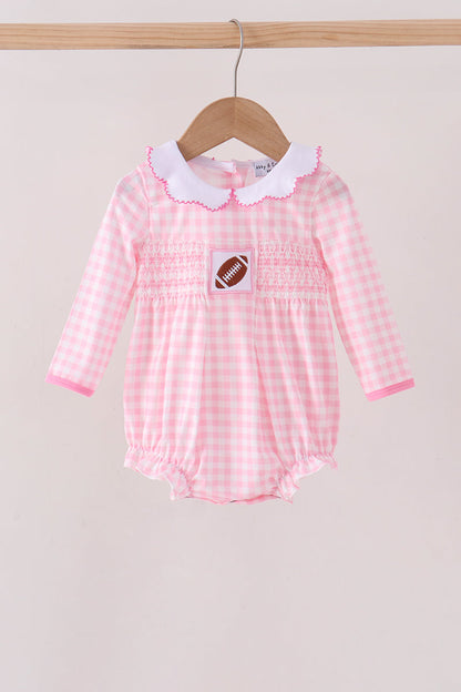 Pink Football Smocked Gingham Bubble