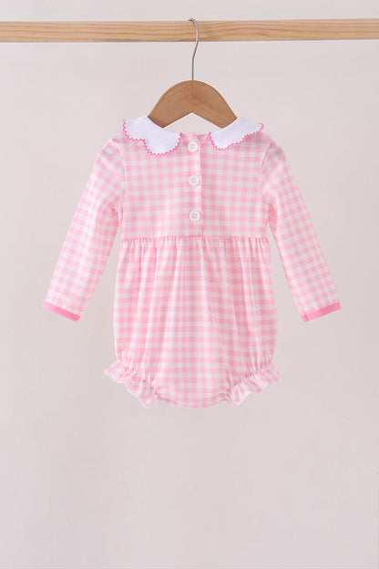 Pink Football Smocked Gingham Bubble