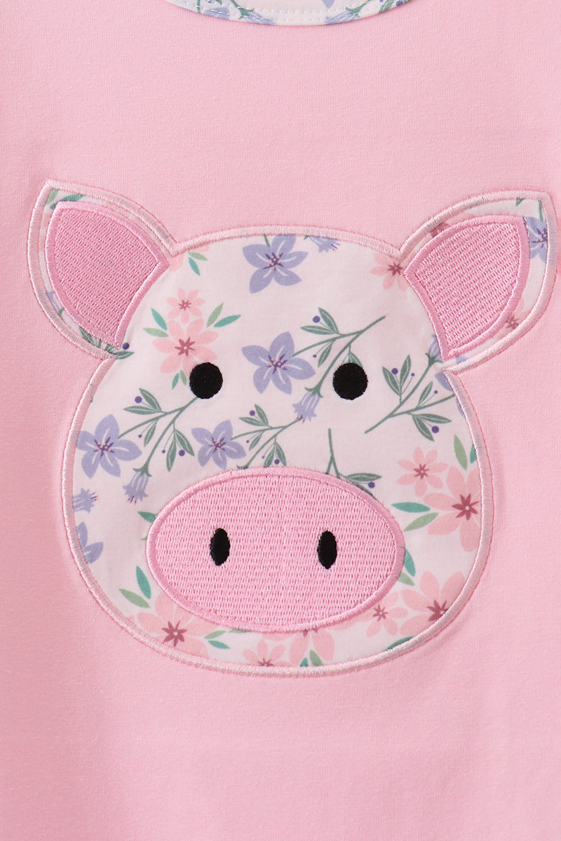 Pink Piggy Applique Ruffle Dress