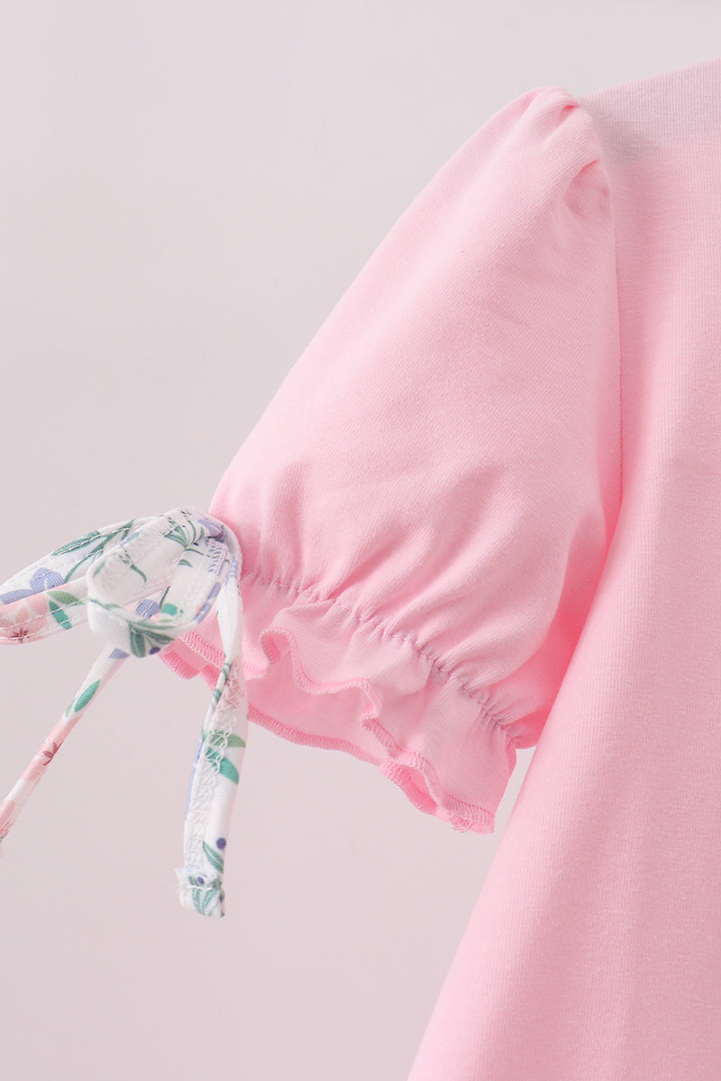 Pink Piggy Applique Ruffle Dress
