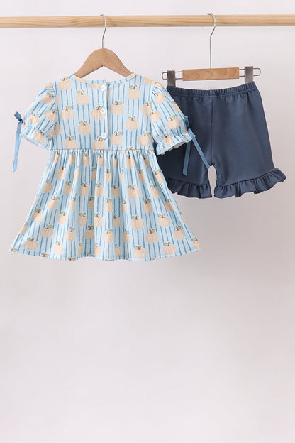 Blue Pumpkin Embroidery Ruffle Shorts Set