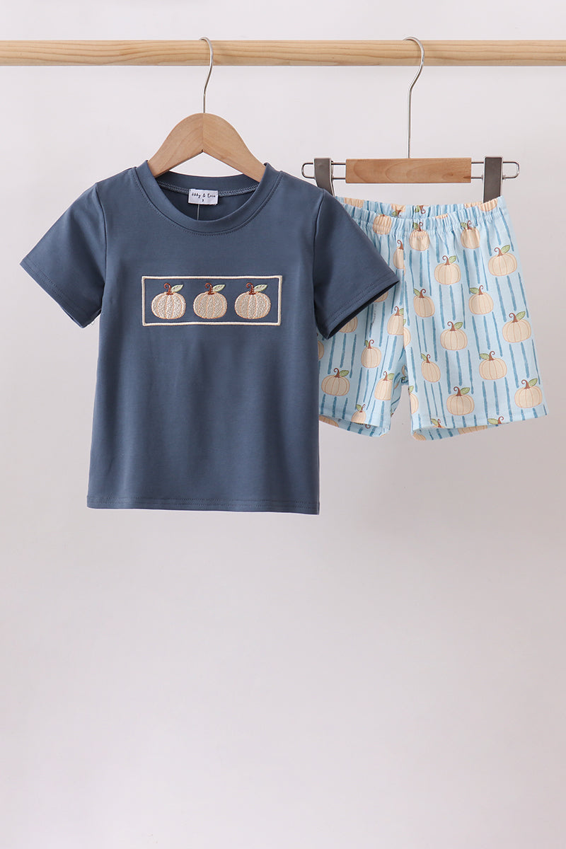 Blue Pumpkin Embroidery Shorts Set