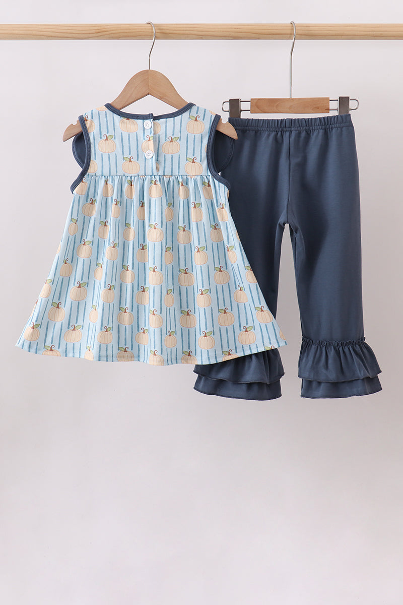 Blue Pumpkin Embroidery Ruffle Pants Set