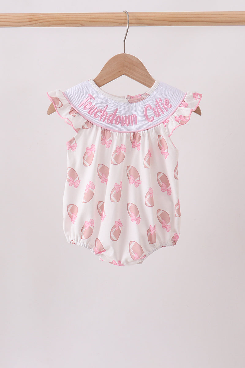 Pink Touchdown Smocked Ruffle Bubble