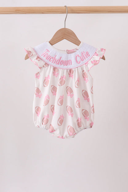 Pink Touchdown Smocked Ruffle Bubble