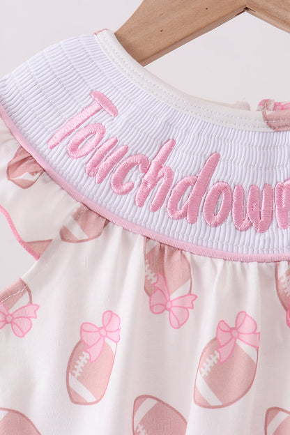 Pink Touchdown Smocked Ruffle Bubble