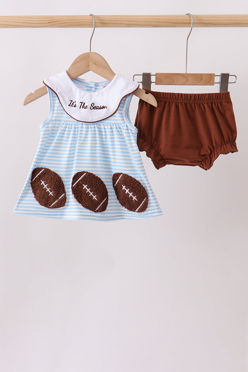 Blue Stripe Football French Knot Bloomer Set