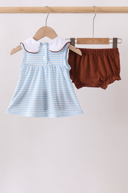 Blue Stripe Football French Knot Bloomer Set