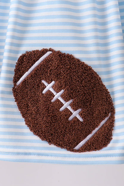 Blue Stripe Football French Knot Ruffle Shorts Set