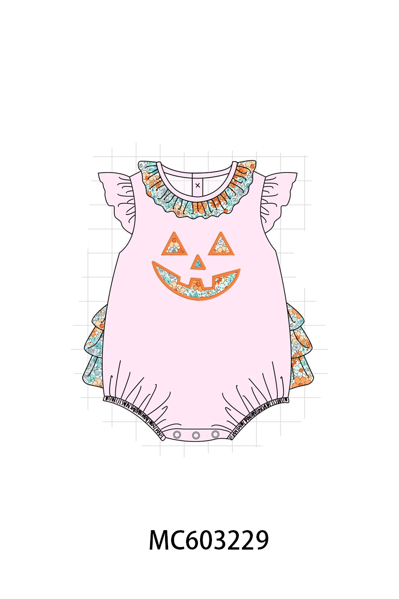 Pink Jack-O-Lantern Applique Ruffle Bubble