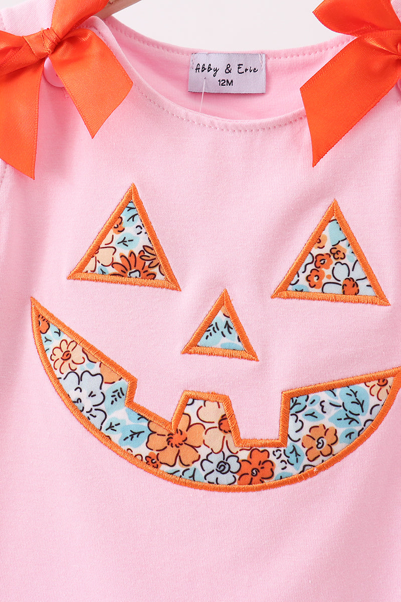 Pink Jack-O-Lantern Applique Bloomer Set
