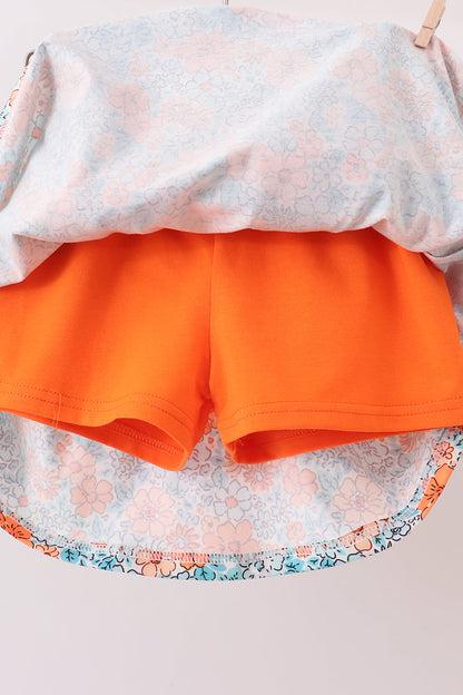 Pink Jack-O-Lantern Applique Bow Skorts Set