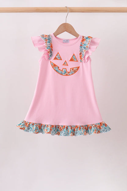 Pink Jack-O-Lantern Applique Ruffle Dress