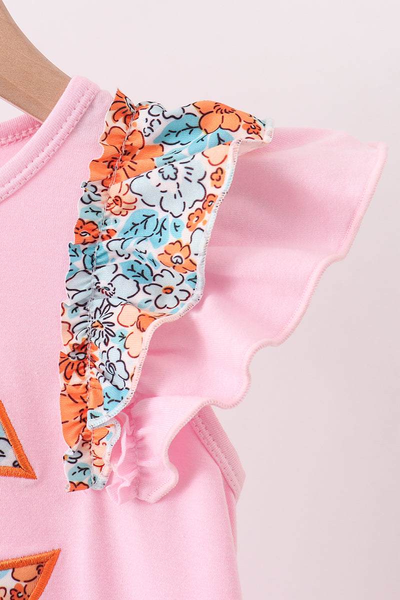 Pink Jack-O-Lantern Applique Ruffle Dress
