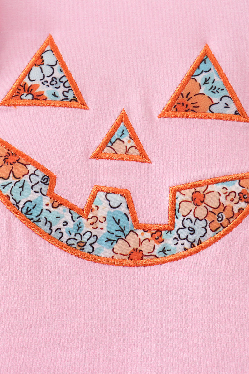 Pink Jack-O-Lantern Applique Ruffle Dress