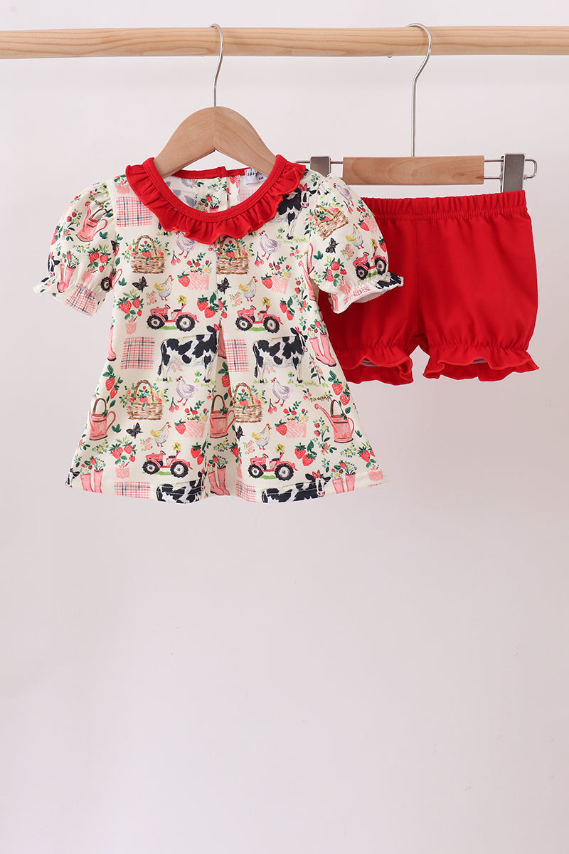 Maroon Farmland Ruffle Bloomer Set