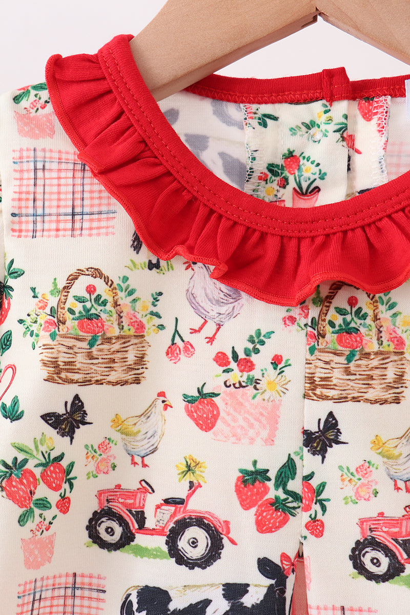 Maroon Farmland Ruffle Bloomer Set