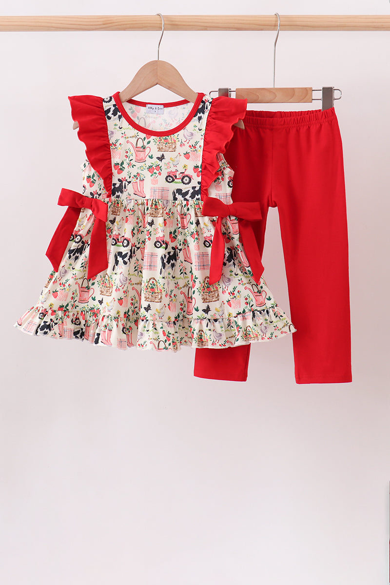 Maroon Farmland Ruffle Pants Set