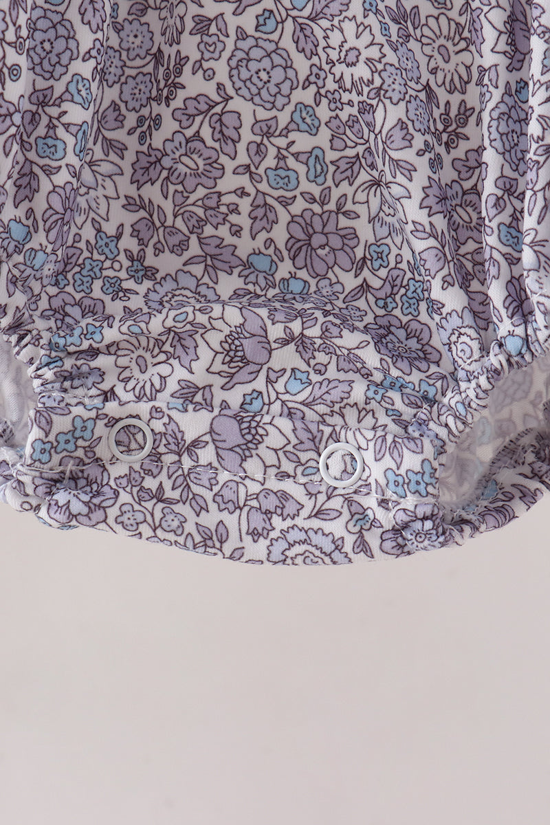 Navy Floral Bow Smocked Bubble