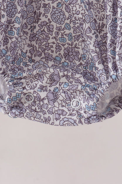 Navy Floral Bow Smocked Bubble