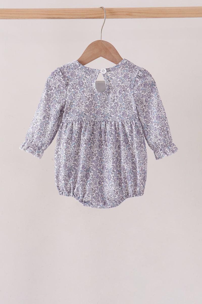 Navy Floral Bow Smocked Bubble