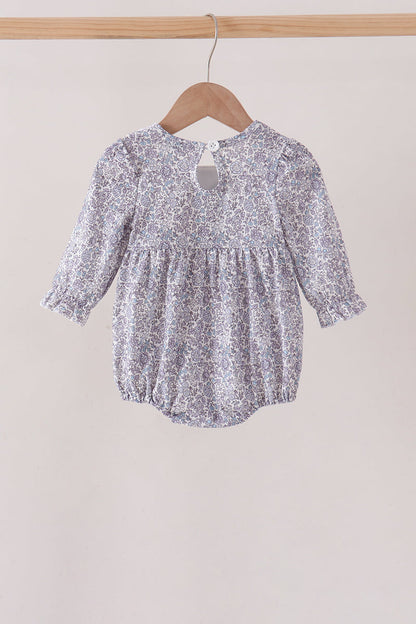 Navy Floral Bow Smocked Bubble