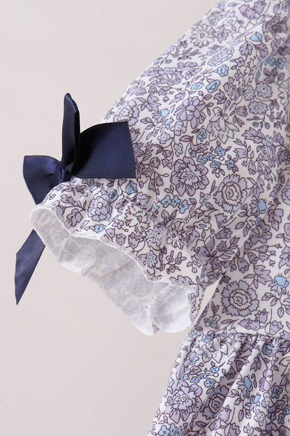 Navy Floral Bow Smocked Dress