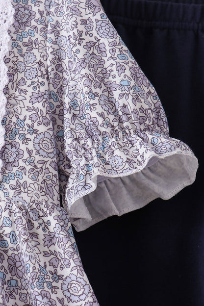 Navy Floral Bow Smocked Pants Set